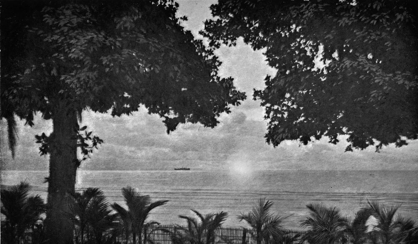 Evening over the sea on the coast of Nauru, a photograph from 1914